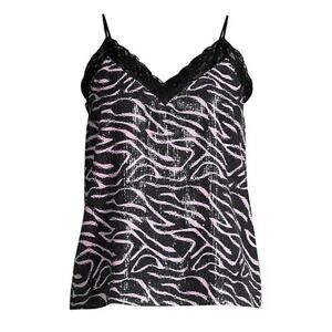 OLIVIA RUBUN Zebra Sequin Lace Trim Cami Tank Top